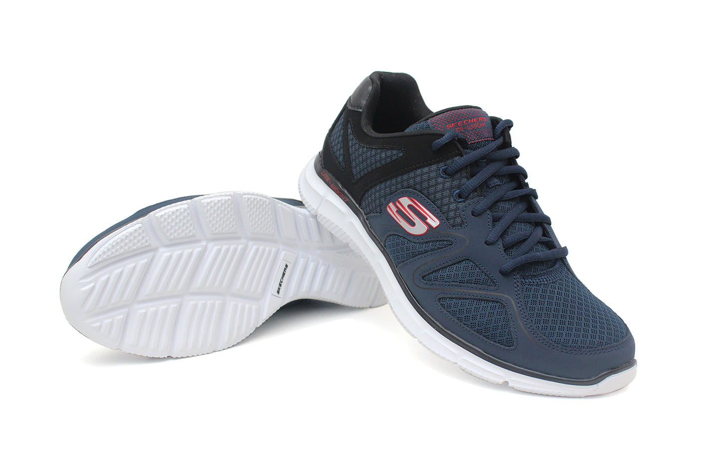 Skechers Men's Verse-Flash Point Sneakers Navy/Black Mesh Lace Up Memory Foam Trainers