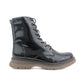 Womens Metallic Black Patent Combat Boots Ladies High Top Lace Up Side Zip Military Style Boots