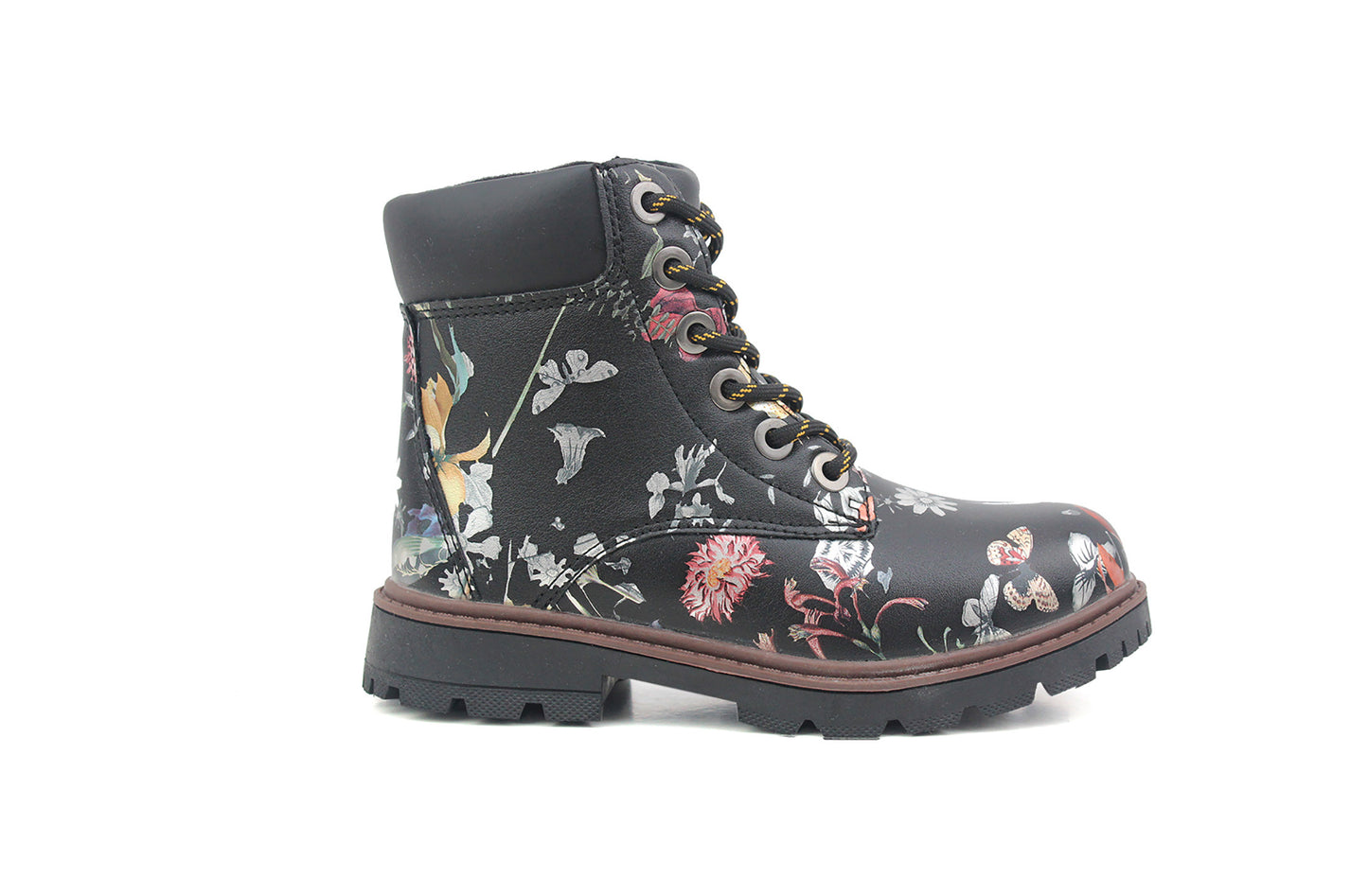 Girls Kids Metallic Floral Print Lace Up Size Zip Fashion Combat Boots UK 9 KIDS