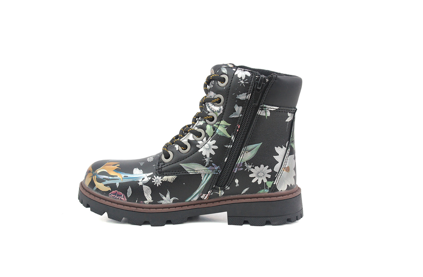 Girls Kids Metallic Floral Print Lace Up Size Zip Fashion Combat Boots UK 9 KIDS