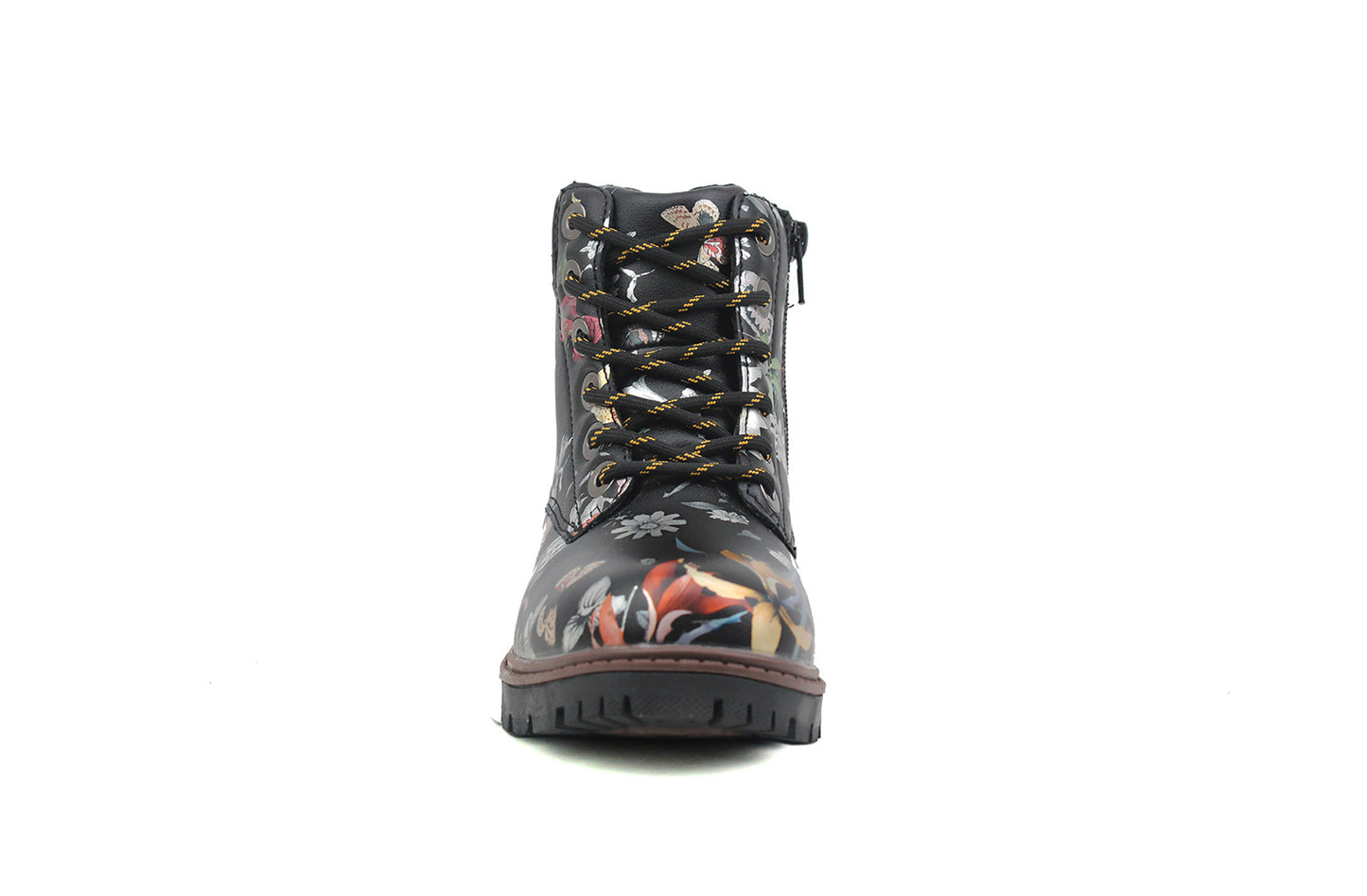 Girls Kids Metallic Floral Print Lace Up Size Zip Fashion Combat Boots UK 9 KIDS