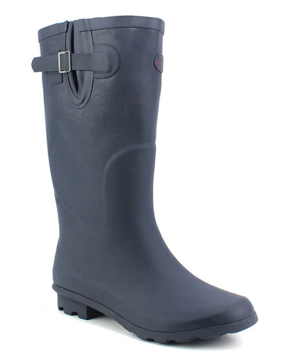 Womens Ladies Wide Calf Adjustable Wellies Waterproof Rain Festival Dog Walking Wellington Boots Navy