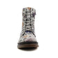 Womens Metallic Floral Grey Combat Boots Ladies High Top Lace Up Side Zip Military Style Boots