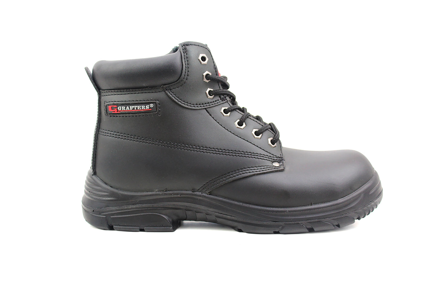 Grafters Mens Black Leather Coated Super Wide EEEE Fitting Steel Toe Cap Work Safety Boots