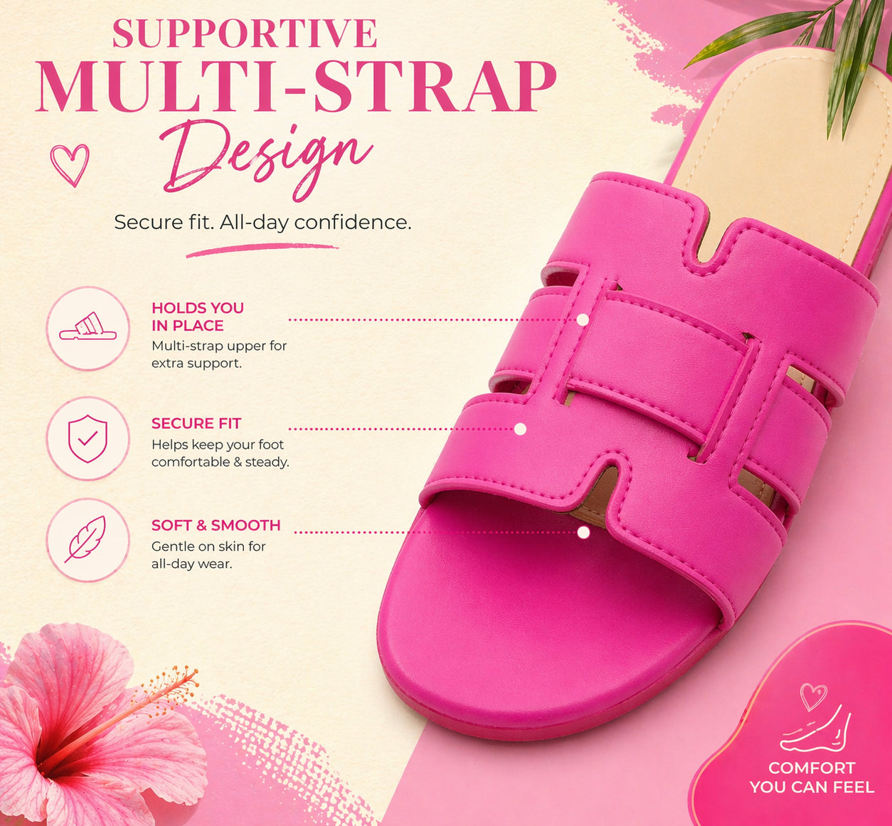 Womens Flat Slip On Sandals Open Toe Multi Strap Slides Backless Casual Summer Holiday Beach Slipper Flats Shoes