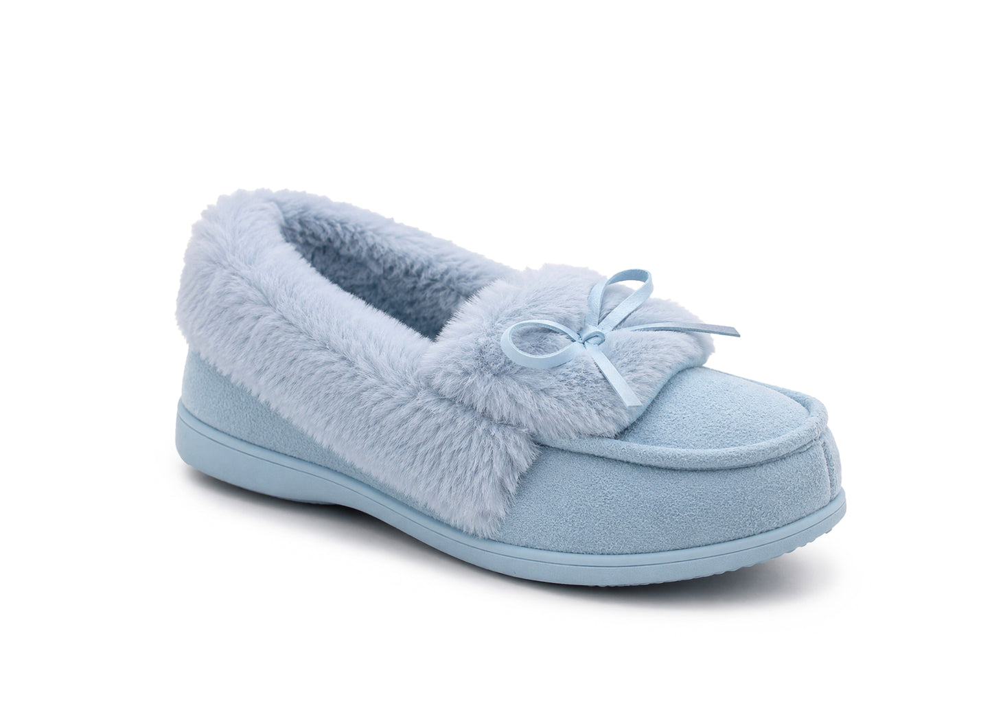 Womens Memory Foam Moccasin Slippers Faux Fur Trim Warm Slip On Ladies Winter House Shoes