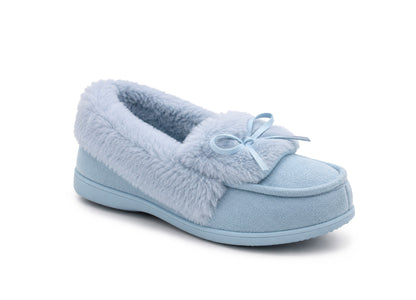Womens Memory Foam Moccasin Slippers Faux Fur Trim Warm Slip On Ladies Winter House Shoes