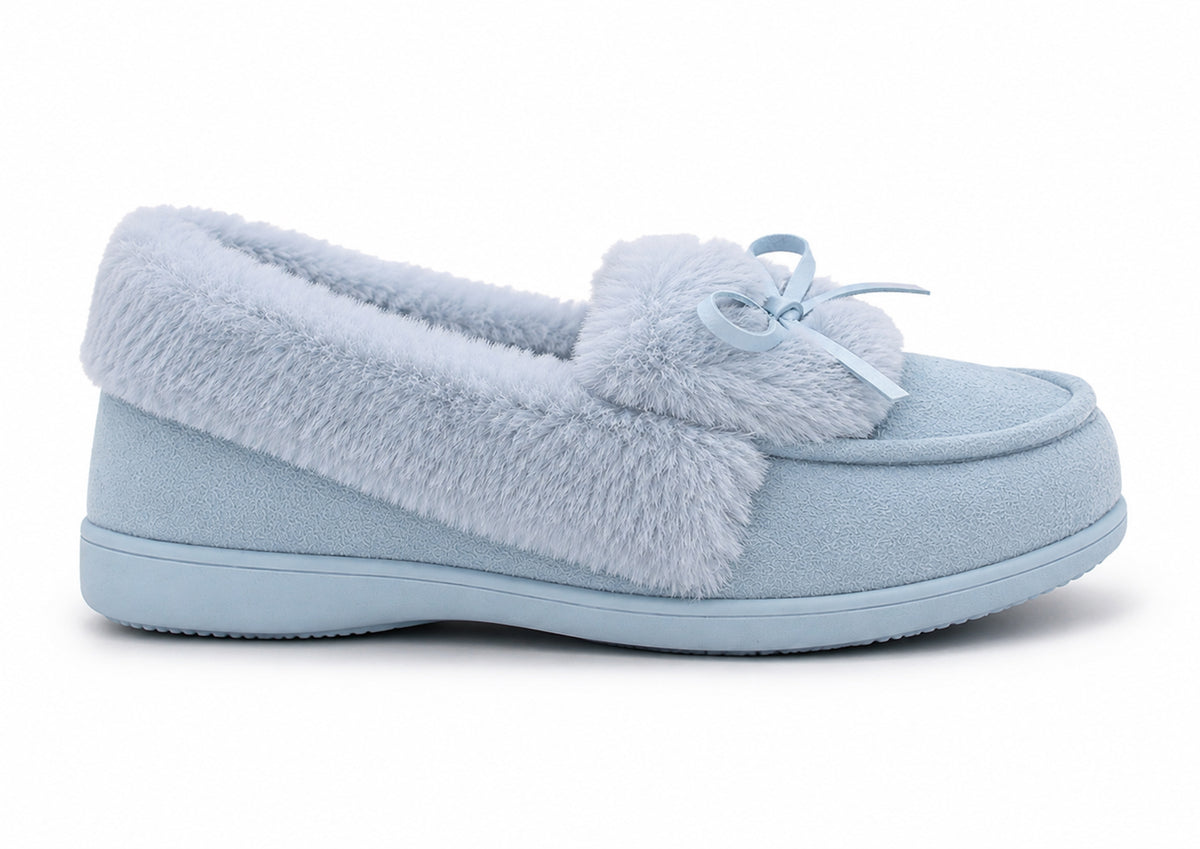 Womens Memory Foam Moccasin Slippers Faux Fur Trim Warm Slip On Ladies Winter House Shoes