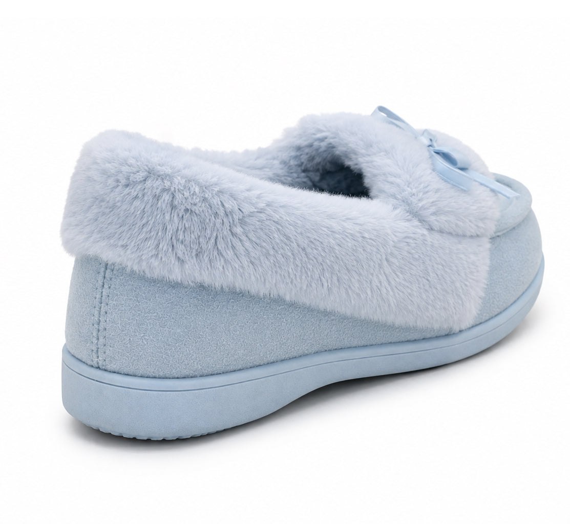 Womens Memory Foam Moccasin Slippers Faux Fur Trim Warm Slip On Ladies Winter House Shoes
