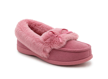 Womens Memory Foam Moccasin Slippers Faux Fur Trim Warm Slip On Ladies Winter House Shoes