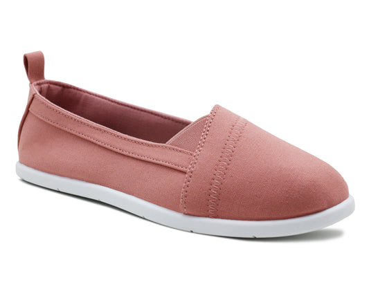 Womens Pink Canvas Slip On Plimsolls Flat Pumps Casual Espadrilles Loafer Trainers