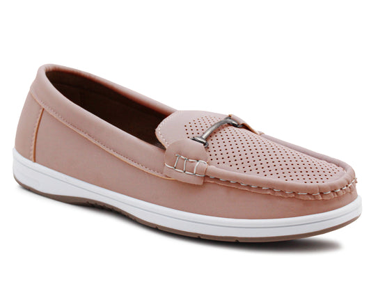 Womens Slip On Loafers Flat Casual Buckle Penny Loafer Pumps Moccasin Breathable Deck Boat Shoes Pink