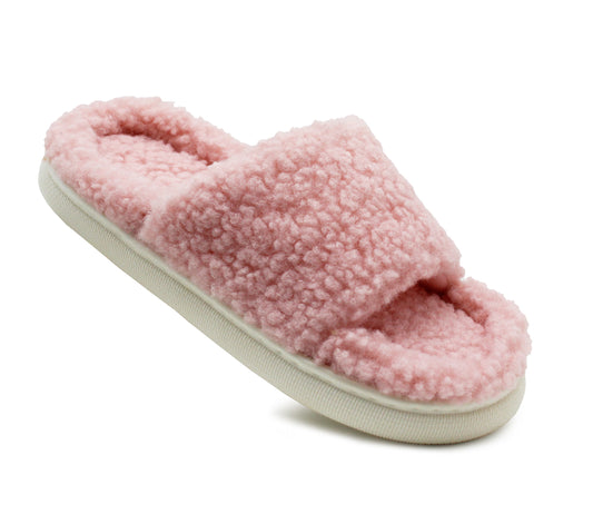 Womens Slip On Pink Fleece Sliders Warm Cosy Indoor House Shoes Backless Mule Slippers