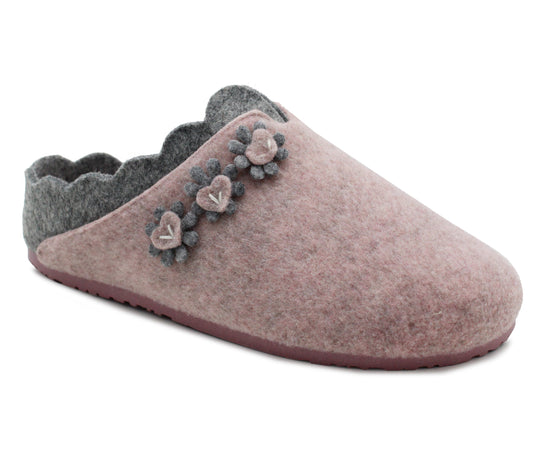 Womens Pink Felt Backless Slippers Ladies Slip On Mules Casual Indoor House Shoes
