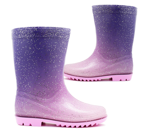 Girls Kids Mid Calf Wellies Sparkly Glitter Waterproof Puddle Rain Youth Wellington Boots