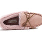 Womens Pink Faux Fur Lined Moccasins Indoor Winter Loafer House Shoes Moc Slippers