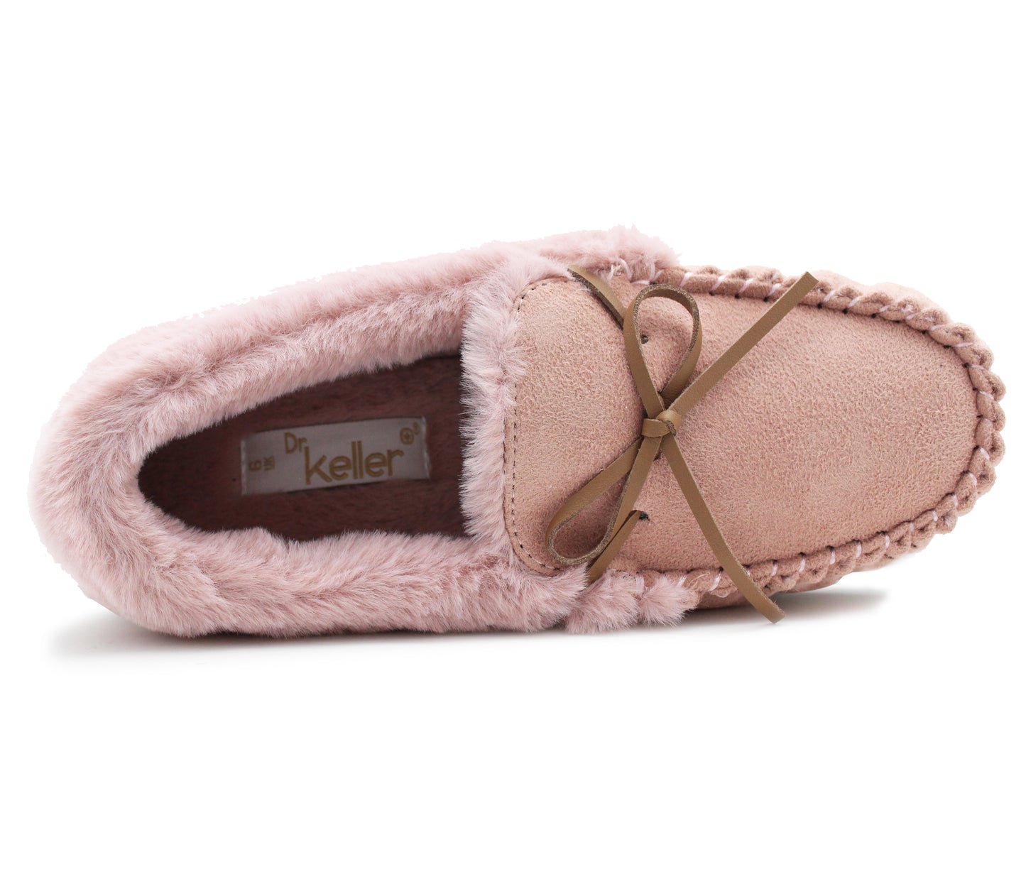 Womens Pink Faux Fur Lined Moccasins Indoor Winter Loafer House Shoes Moc Slippers