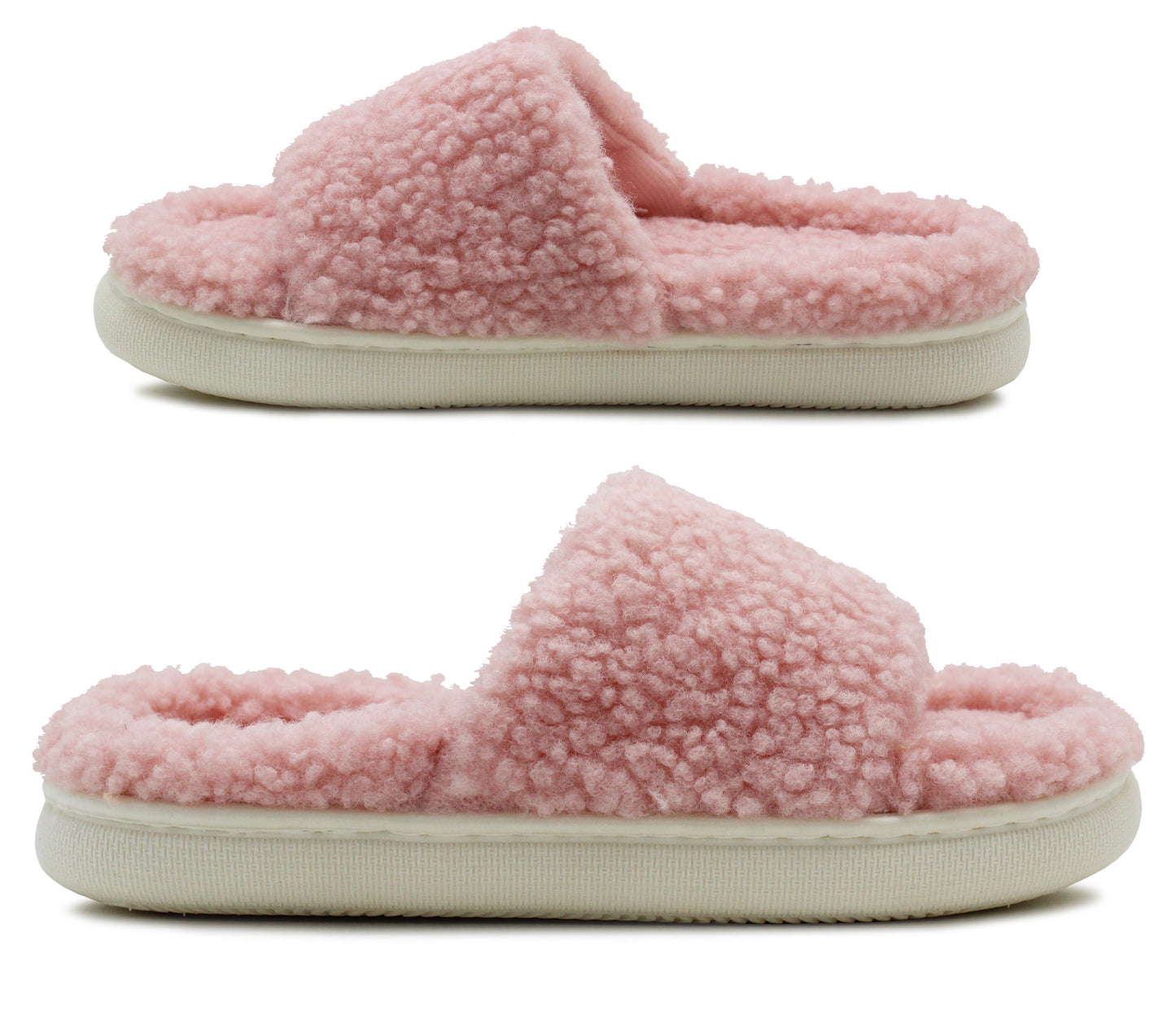 Womens Slip On Pink Fleece Sliders Warm Cosy Indoor House Shoes Backless Mule Slippers