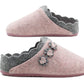 Womens Pink Felt Backless Slippers Ladies Slip On Mules Casual Indoor House Shoes