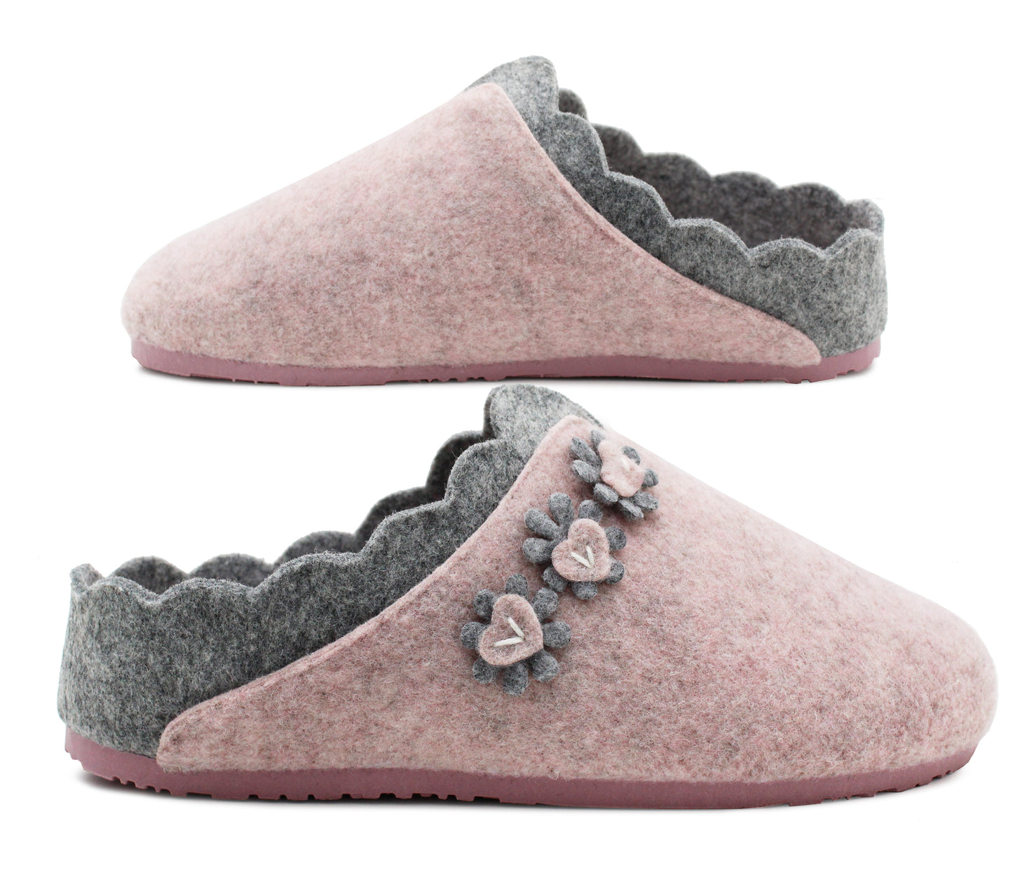 Womens Pink Felt Backless Slippers Ladies Slip On Mules Casual Indoor House Shoes