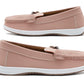 Womens Slip On Loafers Flat Casual Buckle Penny Loafer Pumps Moccasin Breathable Deck Boat Shoes Pink