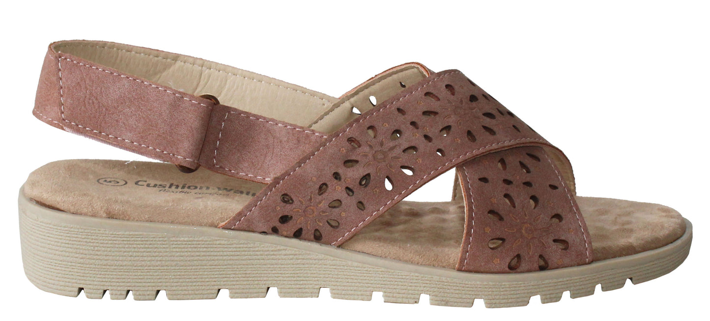 Womens ladies Slingback Criss Cross comfort Soft Foot Bed casual Wedge sandals UK