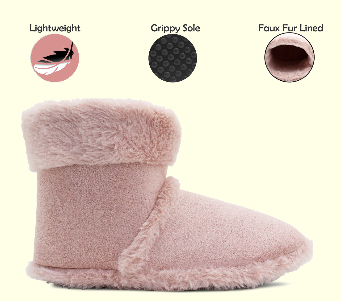Womens Faux Fur Slipper Boots Warm Lined Ladies Plush Slippers Ankle Booties Lightweight Cosy Winter House Shoes Non-slip Sole Bootees Pink
