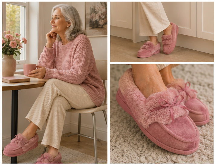 Womens Memory Foam Moccasin Slippers Faux Fur Trim Warm Slip On Ladies Winter House Shoes