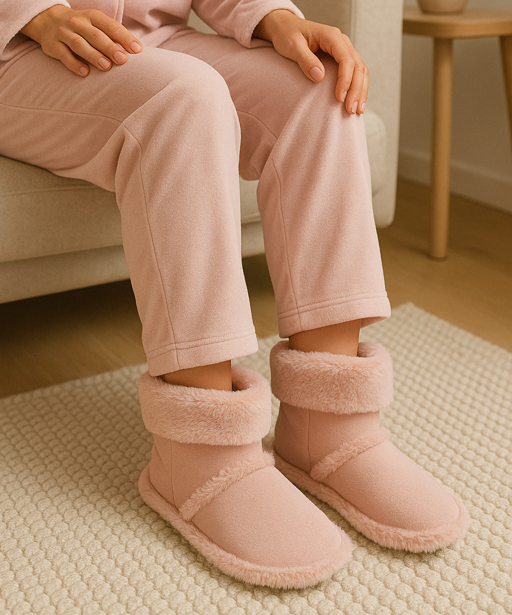 Womens Faux Fur Slipper Boots Warm Lined Ladies Plush Slippers Ankle Booties Lightweight Cosy Winter House Shoes Non-slip Sole Bootees Pink