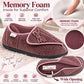Womens EE Wide Fit Slippers Memory Foam Wide Opening Adjustable Ladies Touch Fasten House Shoes