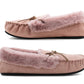 Womens Pink Faux Fur Lined Moccasins Indoor Winter Loafer House Shoes Moc Slippers