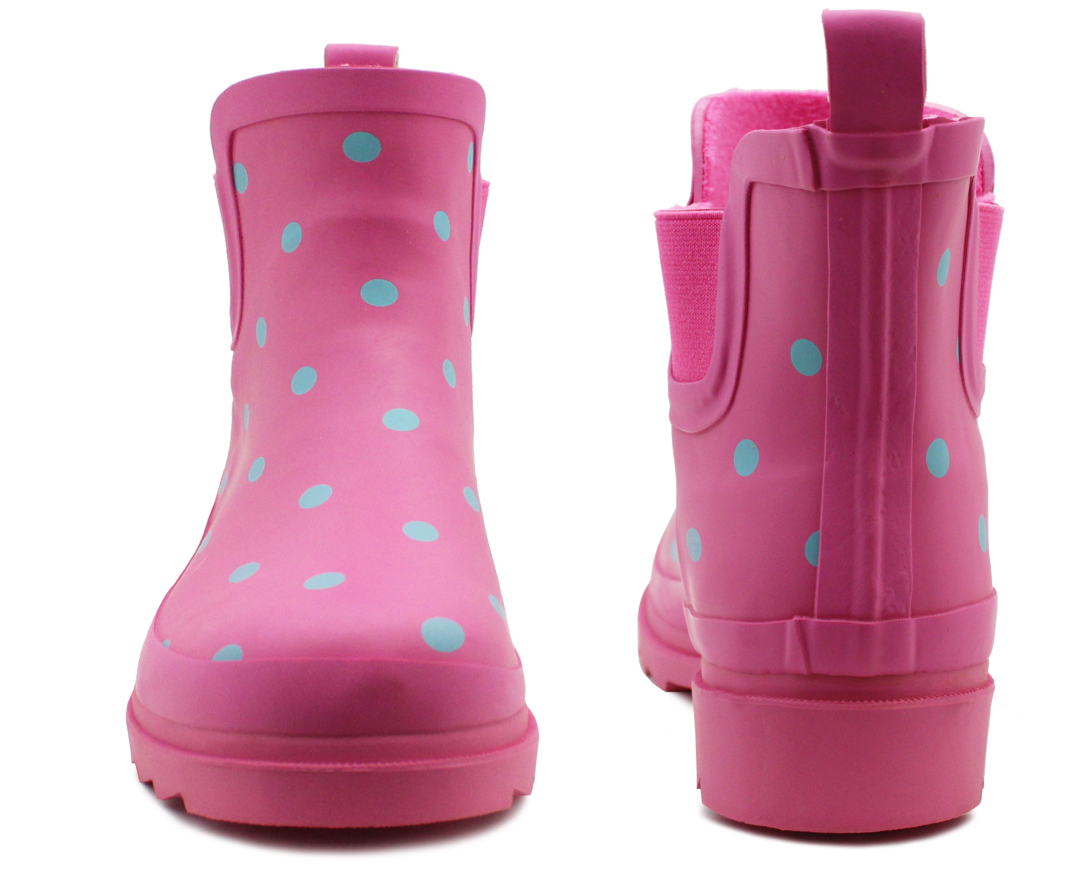 Ladies Pink Polka Dot Ankle Wellies Womens Slip On Waterproof Elastic Chelsea Style Low Cut Black Ankle High Wellington Boots