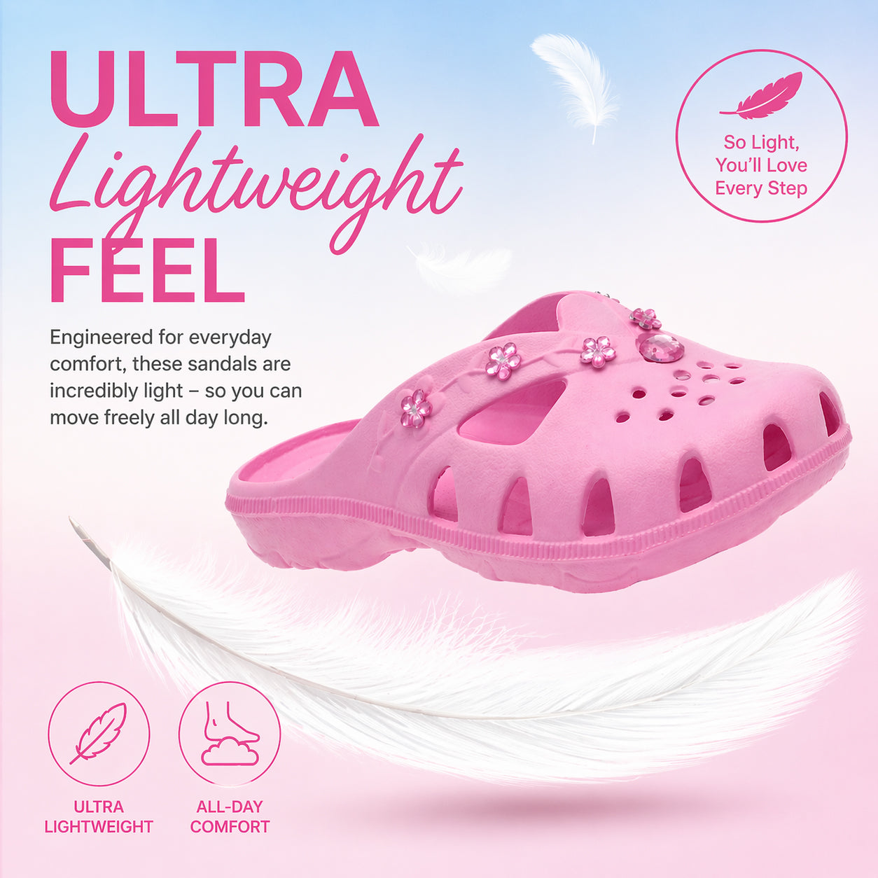 Womens Lightweight Clogs Slip On Backless Breathable Ladies Summer Sandals EVA Quick Dry Beach Pool Slide Mule Slippers