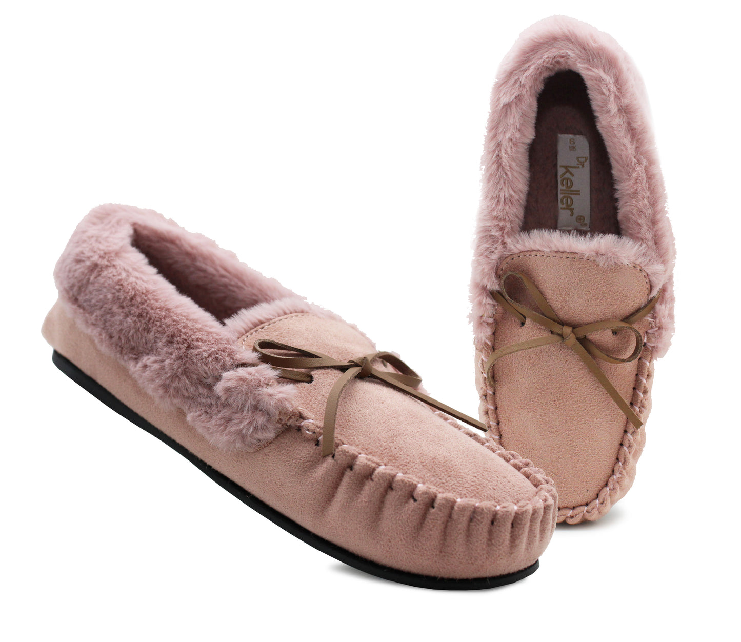 Womens Pink Faux Fur Lined Moccasins Indoor Winter Loafer House Shoes Moc Slippers