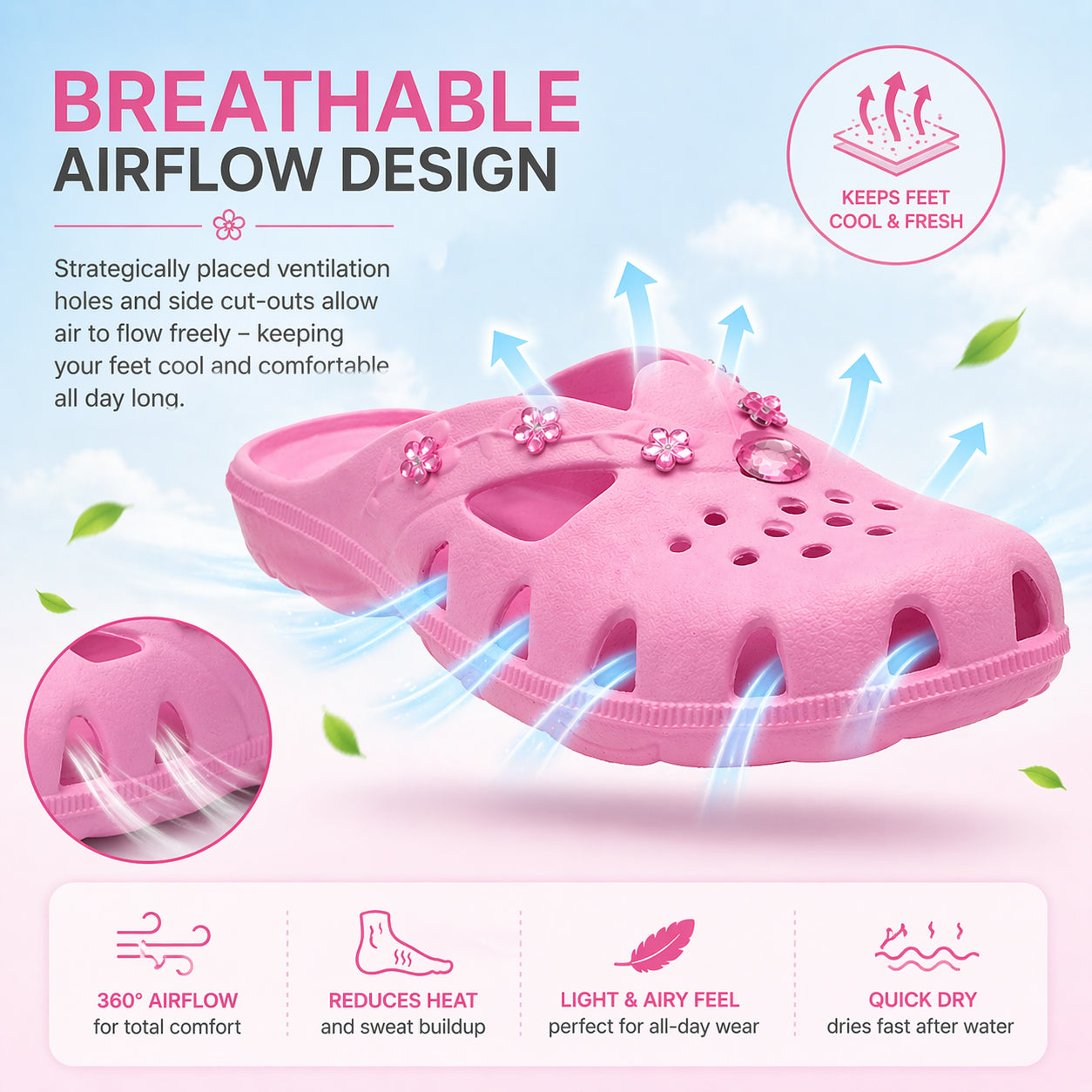 Womens Lightweight Clogs Slip On Backless Breathable Ladies Summer Sandals EVA Quick Dry Beach Pool Slide Mule Slippers