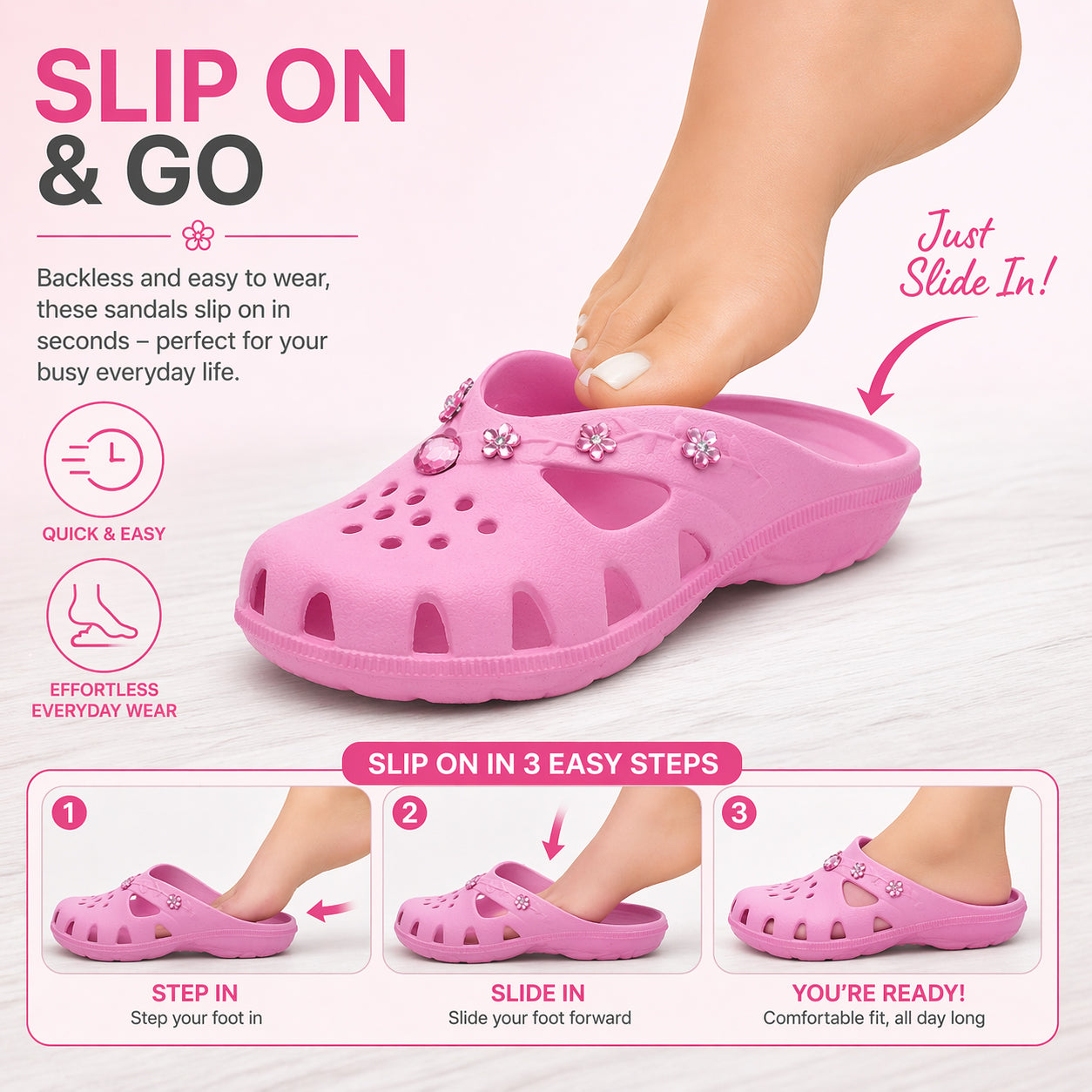 Womens Lightweight Clogs Slip On Backless Breathable Ladies Summer Sandals EVA Quick Dry Beach Pool Slide Mule Slippers