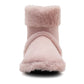 Womens Faux Fur Slipper Boots Warm Lined Ladies Plush Slippers Ankle Booties Lightweight Cosy Winter House Shoes Non-slip Sole Bootees Pink