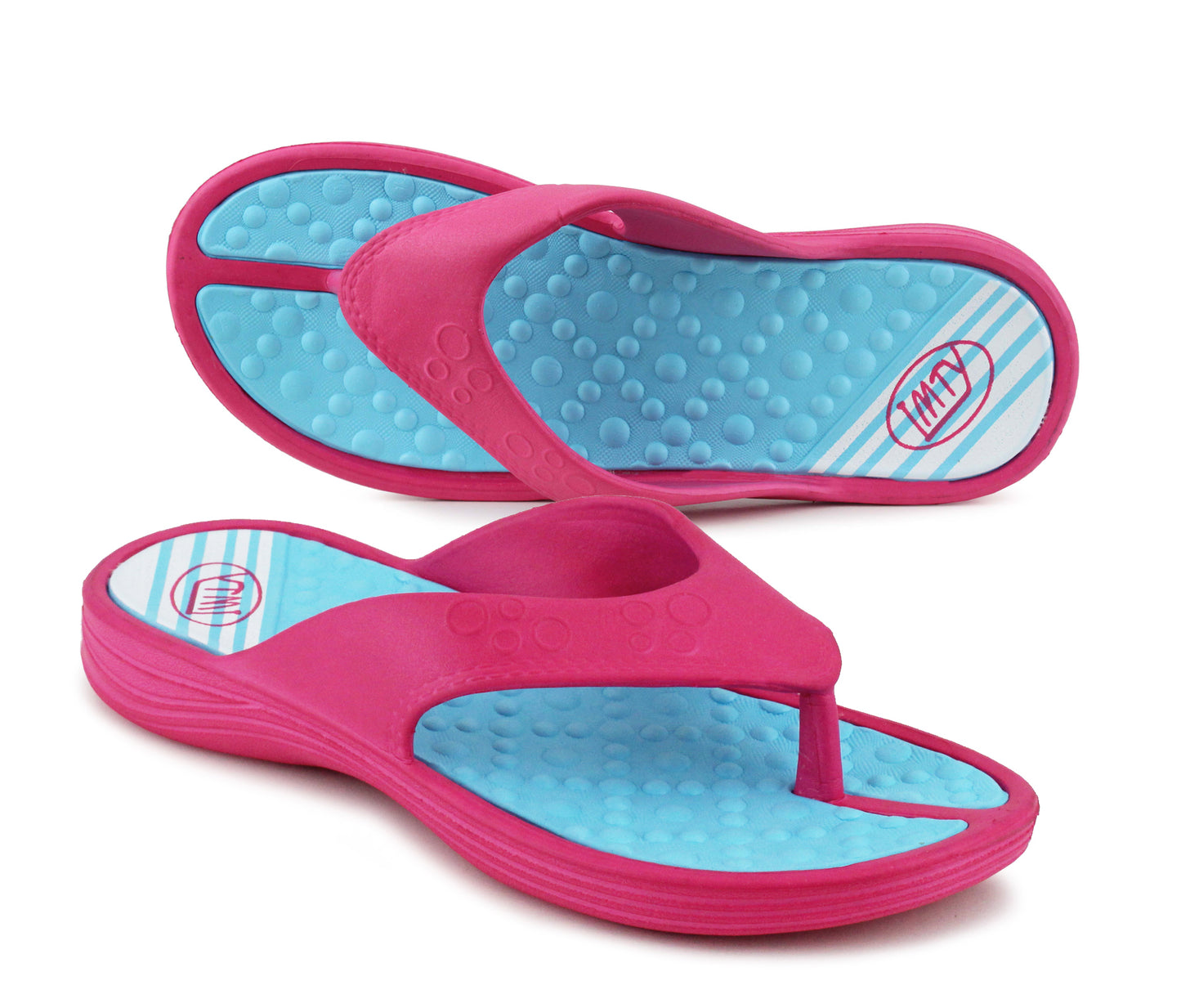 Womens Ladies Lightweight EVA Toe Post Slip On Flat Beach Summer Pool Slides Water Shoes Flip Flops Sandals Pink/Blue