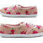 Womens Pink Floral Canvas Lace Up Plimsolls Flat Pumps Casual Loafer Trainers