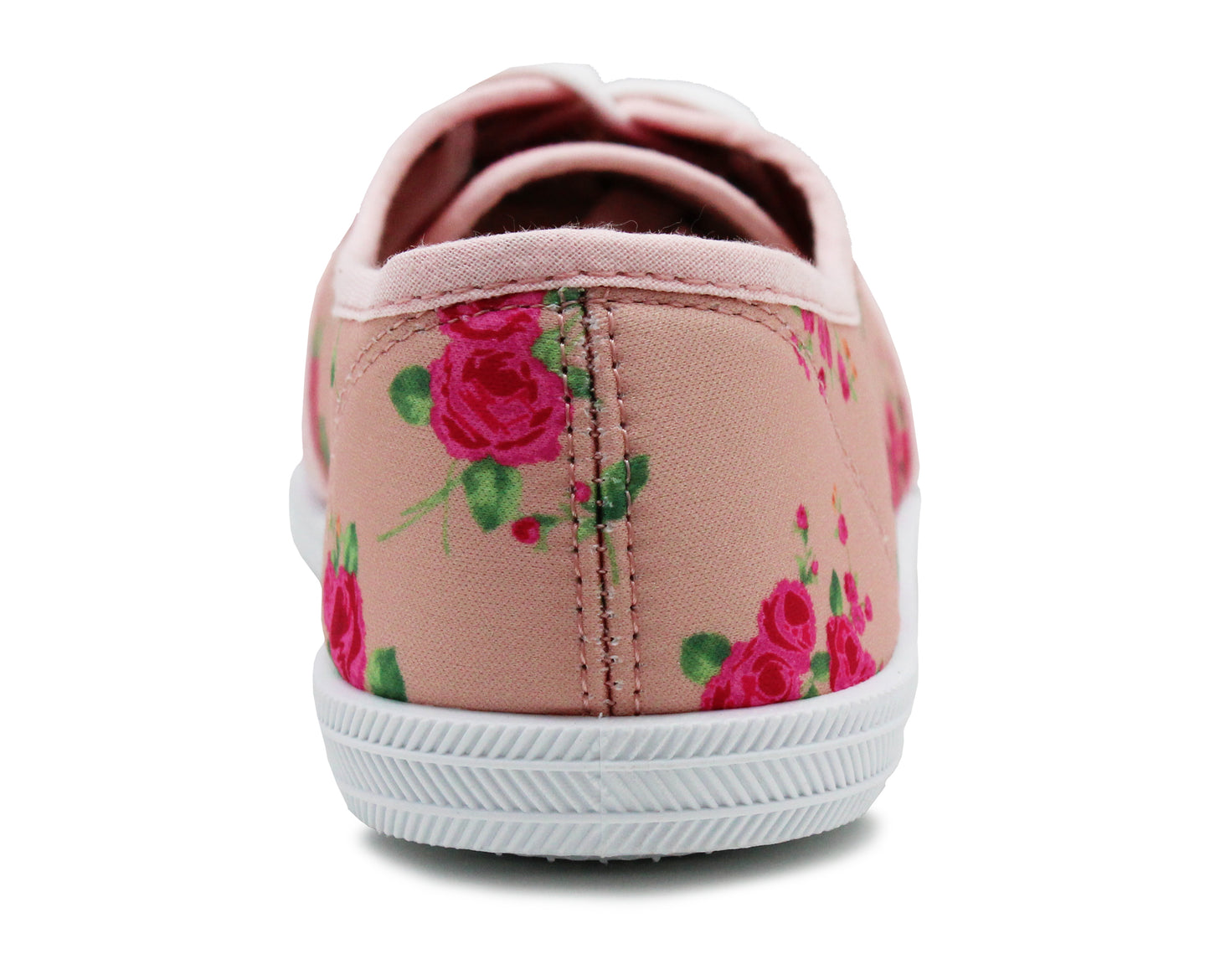 Womens Pink Floral Canvas Lace Up Plimsolls Flat Pumps Casual Loafer Trainers