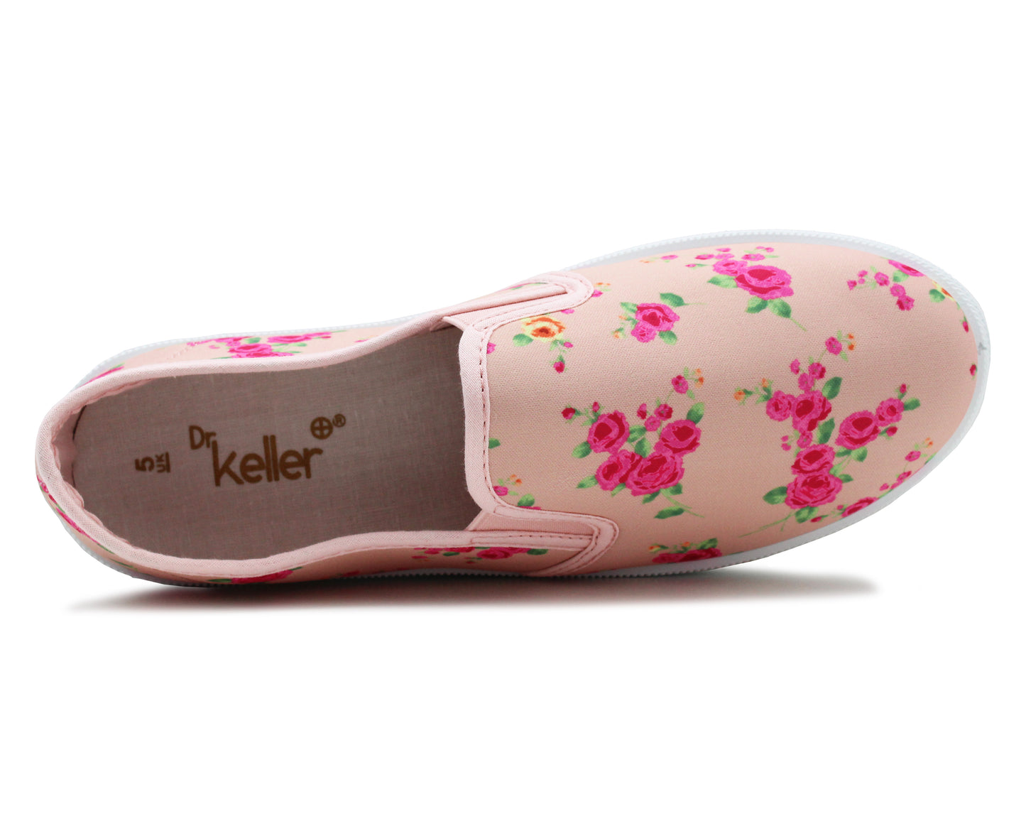 Womens Pink Floral Canvas Slip On Plimsolls Flat Pumps Casual Loafer Trainers