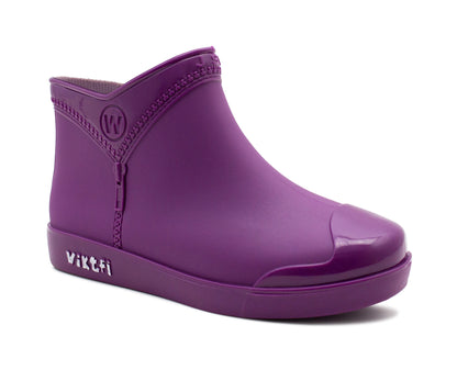 Womens Purple Ankle Wellies Boots Short Slip On Waterproof Chelsea Rain Boot Snow Farm Gardening Ladies Outdoor Festival Wellingtons