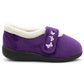 Womens Fleece Lined Purple Slippers Warm Wide Opening Touch Fasten Strap Winter Indoor Cosy Ladies Casual Flat House Shoes