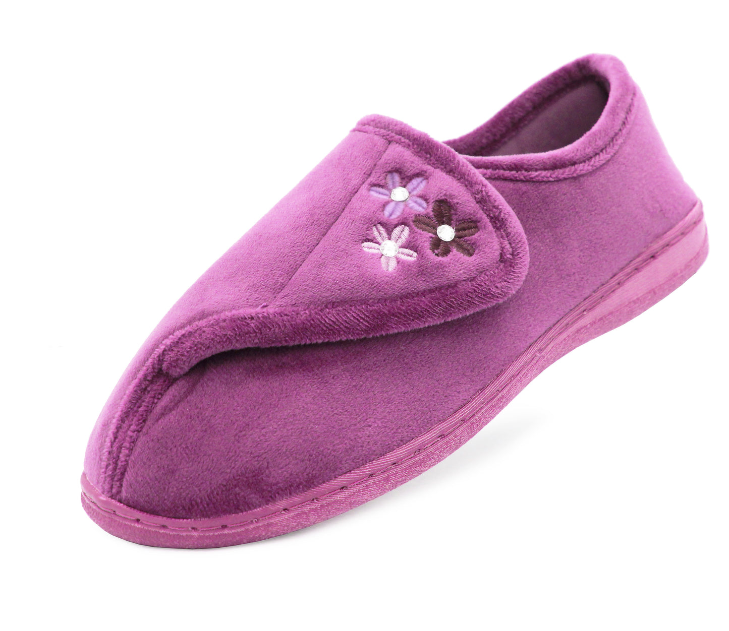 Womens Lightweight Faux Fur Wide Opening Touch Fasten Diabetic Orthopaedic Purple Slippers