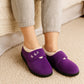 Womens Fleece Lined Purple Slippers Warm Wide Opening Touch Fasten Strap Winter Indoor Cosy Ladies Casual Flat House Shoes