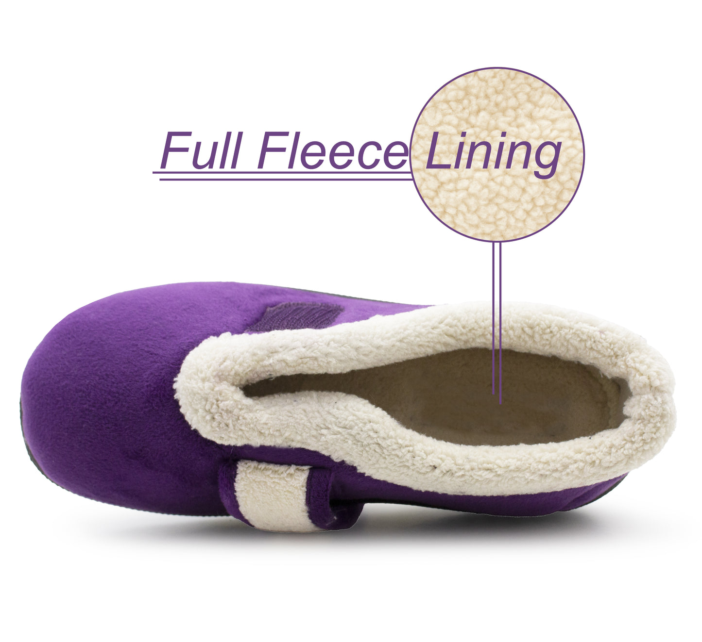 Womens Fleece Lined Purple Slippers Warm Wide Opening Touch Fasten Strap Winter Indoor Cosy Ladies Casual Flat House Shoes