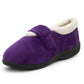 Womens Fleece Lined Purple Slippers Warm Wide Opening Touch Fasten Strap Winter Indoor Cosy Ladies Casual Flat House Shoes