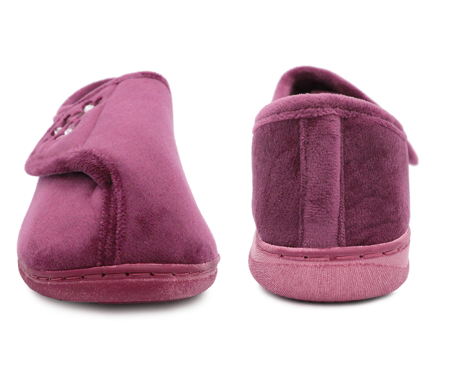 Womens Lightweight Faux Fur Wide Opening Touch Fasten Diabetic Orthopaedic Purple Slippers