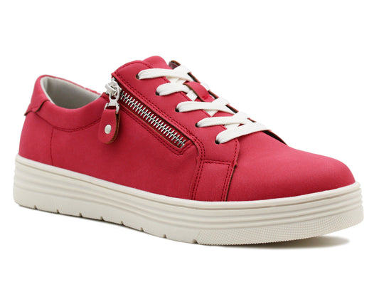 Womens Casual Lace Up Red Fashion Trainers Side Zip Fastening Sneaker Shoes