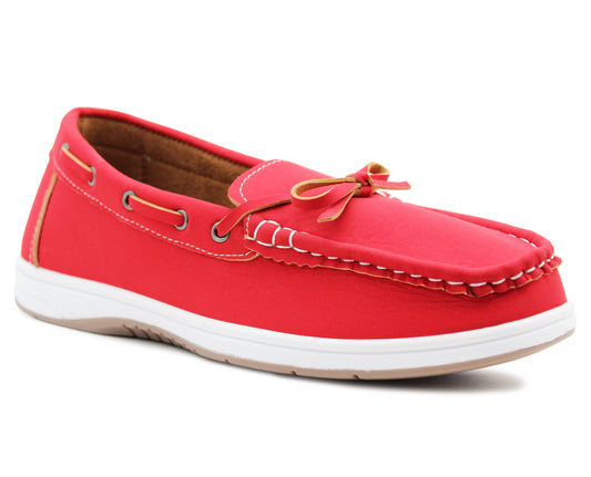 Womens Slip On Loafers Boat Shoes Flat Casual Penny Loafer Lace Ladies Moccasin Pumps Deck Shoes Red